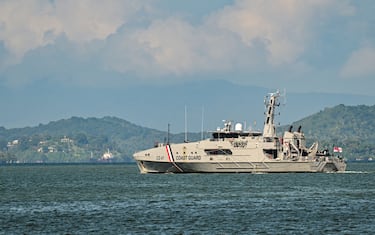La USS Gravely, nave da guerra americana, nel porto di Port of Spain, Trinidad e Tobago, 30 ottobre 2025