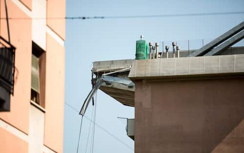 GENOVA, LIGURIA, ITALY - 2018/08/20: Detail view under the bridge  houses of the Ponte Morandi collapsed on August 14 in Genoa causing the death of 43 people. (Photo by Stefano Guidi/LightRocket via Getty Images)