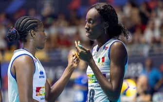 SYLLA Myriam (Italy) and EGONU Paola (Italy)  during  CEV EuroVolley 2023 - Women - Italy vs Croatia, International volleyball match in Turin, Italy, August 23 2023