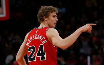 CHICAGO, ILLINOIS - JANUARY 02: Lauri Markkanen #24 of the Chicago Bulls playing against the Utah Jazz at United Center on January 02, 2020 in Chicago, Illinois. NOTE TO USER: User expressly acknowledges and agrees that, by downloading and or using this photograph, User is consenting to the terms and conditions of the Getty Images License Agreement. (Photo by Nuccio DiNuzzo/Getty Images)