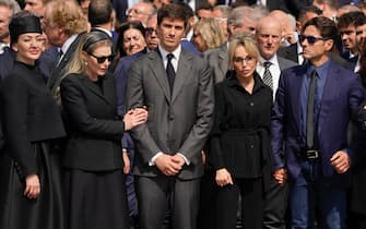 MILAN, ITALY - JUNE 14: Eleonora Berlusconi, Barbara Berlusconi, Luigi Berlusconi, Marina Berlusconi and Pier Silvio Berlusconi the state funeral for Silvio Berlusconi on June 12, 2023 in Milan, Italy. Silvio Berlusconi, the former Italian Prime Minister who bounced back from a series of scandals, died on June 12, 2023 at age 86. His state funeral takes place on June 14, and a national day of mourning has been announced. The politician and businessman, at the time of his death, had the third largest fortune in Italy. According to media estimates, his net worth was between 6 and 7 billion dollars. (Photo by Pier Marco Tacca/Getty Images)