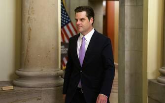 epa11621538 Republican Representative of Florida Matt Gaetz leaves the Speakers Office at the US Capitol, Washington, DC, USA, 23 September 2024. Lawmakers are discussing a deal to complete votes on a funding deal to prevent a US government shutdown at the end of the month.  EPA/WILL OLIVER
