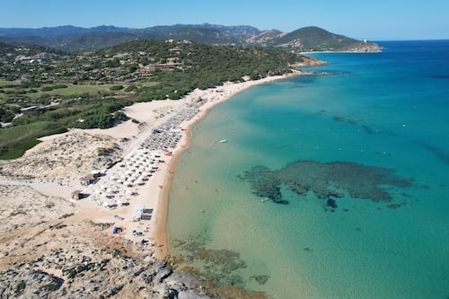 Su Giudeu Beach, Sardinia, Italy. Drone View.