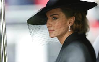 Kate Middleton, Princess of Wales, is driven down The Mall after the funeral for  HM Queen Elizabeth II's funeral in London, United Kingdom. 19 September 2022., Credit:Tom Jenkins for The Guardian / P / Avalon