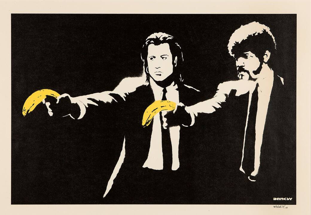 BANKSY, PULP FICTION, 2004. Serigrafia su carta, cm 48,5 x 70. Deodato Arte