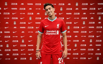 LIVERPOOL, ENGLAND - AUGUST 10: (THE SUN OUT, THE SUN ON SUNDAY OUT) Kostas Tsimikas new signing for Liverpool at Melwood Training Ground on August 10, 2020 in Liverpool, England. (Photo by Andrew Powell/Liverpool FC via Getty Images)