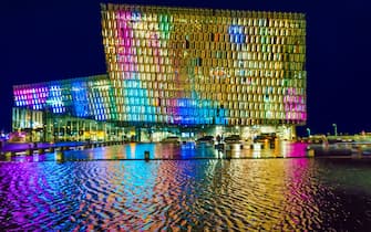 Colorful lights- Winter Lights Festival, Harpa Music Hall and Conference Centre, Reykjavik, Iceland