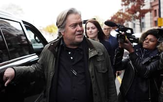 WASHINGTON, DC - NOVEMBER 08:  Former White House senior counselor to President Donald Trump Steve Bannon speaks to members of the media as he leaves the E. Barrett Prettyman United States Courthouse after he testified at the Roger Stone trial November 8, 2019 in Washington, DC. Stone has been charged with lying to Congress and witness tampering.  (Photo by Alex Wong/Getty Images)