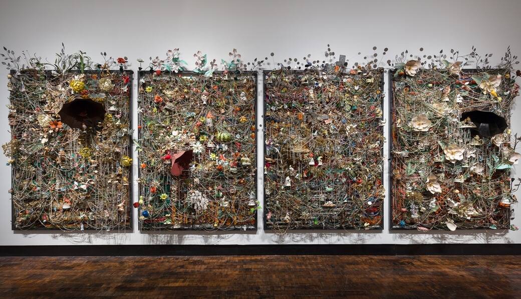 Nick_Cave_Garden_Plot_(aka_Wall_Relief)_2013._Steel_found_textiles_and_found_ceramic_glass_and_metal_objects_with_beads_four_parts_97_×_74_×_21_in._each._Courtesy_the_ar.jpg