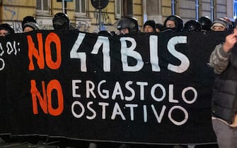 Demonstration of solidarity with Alfredo Cospito, the anarchist in prison since 2012 subjected to the special detention regime of 41-bis in Sardinia. (Photo by Matteo Nardone / Pacific Press/Sipa USA)