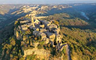 civita di bagnoregio Aerial view by drone of Civita di Bagnoregio village, known as the dying city, Viterbo province, Lazio, Italy, Europe