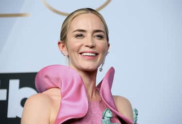 Outstanding Performance by a Female Actor in a Supporting Role in "A Quiet Place" nominee Emily Blunt poses in the press room during the 25th Annual Screen Actors Guild Awards at the Shrine Auditorium in Los Angeles on January 27, 2019. (Photo by Jean-Baptiste LACROIX / AFP)        (Photo credit should read JEAN-BAPTISTE LACROIX/AFP via Getty Images)