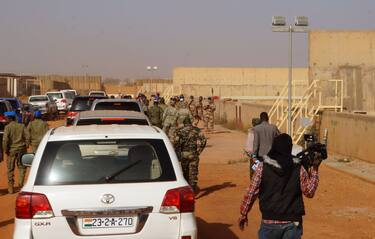 NIAMEY, NIGER - DECEMBER 22: Nigerian soldiers are seen at the base after French soldiers vacate the military base, to their Nigerien counterparts, during a formal handover ceremony in Niamey, Niger on December 22, 2023. With 1,346 out of 1,500 soldiers having already departed Niger, the remaining 154 soldiers, along with military equipment, are set to conclude their withdrawal by day's end. (Photo by Balima Boureima/Anadolu via Getty Images)