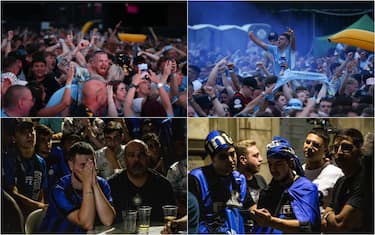 Tifosi del Manchester City esultano per la conquista della Champions, tifosi dell'Inter delusi