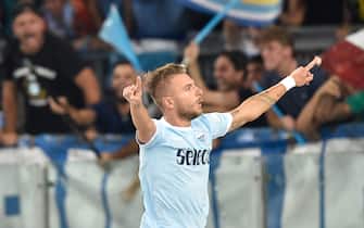 Rome, Italy. 13th Aug, 2017.Ciro Immobile of Lazio celebrates his second goal during Italian Supercup match final Juventus FC and SS Lazio - at Olympic stadium in Rome on August 13, 2017 Rome, Italy. Credit: marco iorio/Alamy Live News