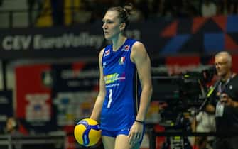 LUBIAN Marina (Italy) at service  during  CEV EuroVolley 2023 - Women - Italy vs Switzerland, International volleyball match in Monza, Italy, August 18 2023