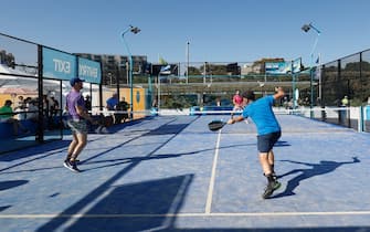 Padel exhibition match being played during the Australian Open at Melbourne Park,Melbourne,Victoria, Australia .