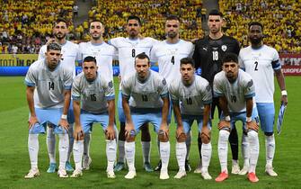 Israel's team poses for a photo ahead the UEFA EURO 2024 qualifying football match between Romania and Israel in Bucharest on September 9, 2023. (Photo by Daniel MIHAILESCU / AFP) (Photo by DANIEL MIHAILESCU/AFP via Getty Images)
