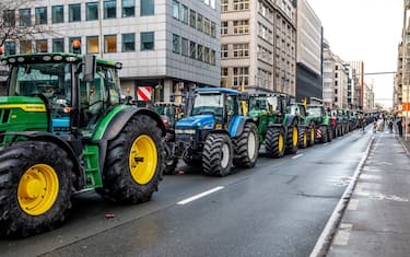 Lots of tractors in the Rue de la Loi - Wetstraat at a protest action in the European district in Brussels, organized by several agriculture unions from Belgium but also other European countries on Thursday 01 February 2024. ABS (Algemeen Boerensyndicaat), FWA, FAJ take part in the farmers' protests across Europe as they demand better conditions to grow, produce and maintain a proper income.
BELGA PHOTO HATIM KAGHAT (Photo by HATIM KAGHAT / BELGA MAG / Belga via AFP) (Photo by HATIM KAGHAT/BELGA MAG/AFP via Getty Images)