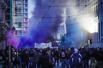 Manifestazione a Torino in solidarietà con Alfredo Cospito, 04 marzo 2023.
ANSA/TINO ROMANO