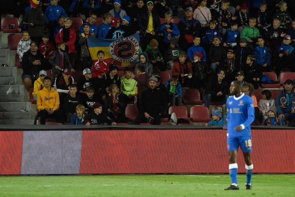 Young Sparta Prague fans watch Rangers' Finnish midfielder Glen Kamara during the UEFA Europa League Group A football match between AC Sparta Praha and Rangers FC in Prague on September 30, 2021. (Photo by Michal CIZEK / AFP) (Photo by MICHAL CIZEK/AFP via Getty Images)