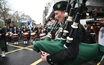 Mandatory Credit: Photo by London News Pictures/Shutterstock (14392004a)
Performers take part in the annual St Patrick's Day parade in central London.
St Patrick's Day Parade, London, UK - 17 Mar 2024
