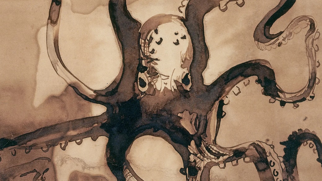 Victor Hugo, Octopus, 1866–69. Brown ink and wash and graphite on paper, 24 x 20.7 cm. Bibliothèque nationale de France, Département des Manuscrits
