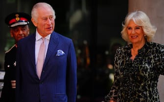 King Charles III, patron of Cancer Research UK and Macmillan Cancer Support, and Queen Camilla, arriving for a visit to University College Hospital Macmillan Cancer Centre, London, to raise awareness of the importance of early diagnosis and highlight some of the innovative research which is taking place at the centre. Picture date: Tuesday April 30, 2024. (Photo by Victoria Jones/PA Images via Getty Images)