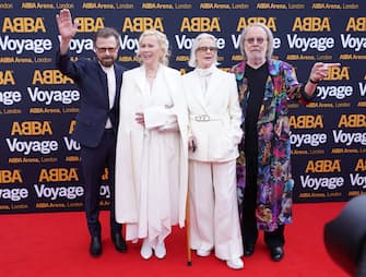 (L to R) Bjorn Ulvaeus, Agnetha Faltskog, Anni-Frid Lyngstad and Benny Andersson attending the Abba Voyage digital concert launch at the ABBA Arena, Queen Elizabeth Olympic Park, east London. Picture date: Thursday May 26, 2022.