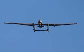 An Israeli army IAI Heron, unmanned aerial vehicle, flies over central Israel on April 15, 2024. (Photo by Menahem KAHANA / AFP) (Photo by MENAHEM KAHANA/AFP via Getty Images)