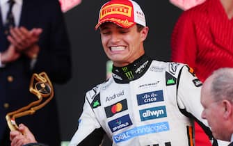 80374184 McLaren's Lando Norris celebrates winning the Monaco Grand Prix at the Circuit de Monaco, Monte Carlo. Picture date: Sunday May 25, 2025.
