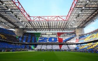 MILAN, ITALY - MAY 19: FC Internazionale fans' choreography prior to the Serie A TIM match between FC Internazionale and SS Lazio at Stadio Giuseppe Meazza on May 19, 2024 in Milan, Italy. (Photo by Mattia Pistoia - Inter/Inter via Getty Images)