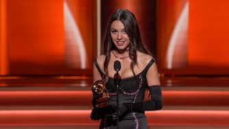 Screenshot of Grammy Awards 2022 on social media, April 03, 2022 in Las Vegas, US. Olivia Rodrigo winning Best New Artist, Best Pop Vocal Album and Best Pop Solo Performance Awards., Credit:B4859 / Avalon