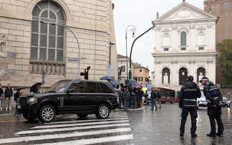 Il convoglio del Presidente ucraino Volodymyr Zelensky entra in Via Nazionale. Roma, 13 maggio 2023. 
ANSA/FABIO CIMAGLIA 

