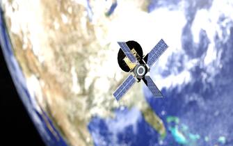 micro satellite called CUBESAT 3D illustration