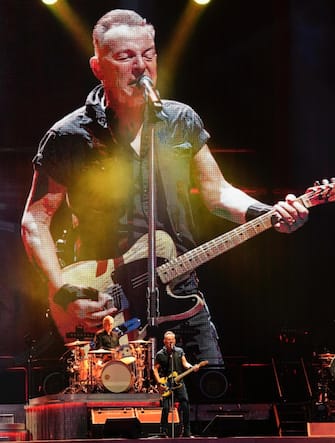 epaselect epa10597513 US musician Bruce Springsteen (R) performs on stage during his concert at the Olympic Stadium in Barcelona, Spain, 28 April 2023. Springsteen will play two concerts in the city on 28 and 30 April.  EPA/Alejandro Garcia