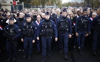 Eric Ciotti, Francois Baroin, Laurent Wauquier attending the March against anti-Semitism in Paris, France on November 12, 2023. Photo by Raphael Lafargue/ABACAPRESS.COM