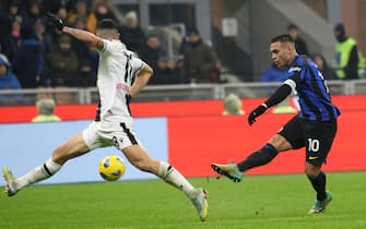 Inter Milan’s Lautaro Martinez scores goal go 4 to 0 during the Italian serie A soccer match between Fc Inter  and Udinese Giuseppe Meazza stadium in Milan, 9  December 2023.
ANSA / MATTEO BAZZI