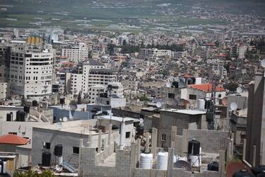 JENIN, WEST BANK - APRIL 09: A general view of the city of Jenin, West Bank on April 09, 2022. The Palestinians said that the main source of the recent increase in raids, sanctions and violence is the implementation of the Tel Aviv administration. The Israeli government began to impose new restrictions on Jenin after three people lost their lives on Tel Aviv's busiest street last week. Israeli announced that the entrances from the security checkpoint Gilboa were banned. (Photo by Issam Rimawi/Anadolu Agency via Getty Images)