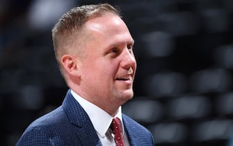 DENVER, CO - MAY 12: Denver Nuggets President Tim Connelly is seen before Game Seven of the Western Conference Semi-Finals of the 2019 NBA Playoffs against the Portland Trail Blazers on May 12, 2019 at the Pepsi Center in Denver, Colorado. NOTE TO USER: User expressly acknowledges and agrees that, by downloading and/or using this Photograph, user is consenting to the terms and conditions of the Getty Images License Agreement. Mandatory Copyright Notice: Copyright 2019 NBAE (Photo by Garrett Ellwood/NBAE via Getty Images)