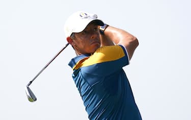 Team Europe's Rory McIlroy during his singles match on day three of the 44th Ryder Cup at the Marco Simone Golf and Country Club, Rome, Italy. Picture date: Sunday October 1, 2023.