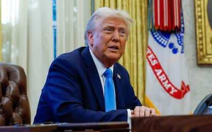WASHINGTON, DC - FEBRUARY 04: U.S. President Donald Trump speaks with reporters after signing two executive orders in the Oval Office of the White House on February 04, 2025 in Washington, DC. Trump signed an executive order "reimposing maximum pressure on Iran" and an executive order withdrawing the United States from the United Nations Relief and Works Agency for Palestine Refugees in the Near East and the United Nations Human Rights Council. (Photo by Anna Moneymaker/Getty Images)
