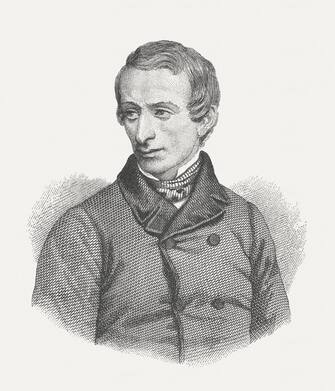Giacomo Leopardi (1798 - 1837) - Italian poet, essayist and philologist. Wood engraving after a photograph, published in 1882.