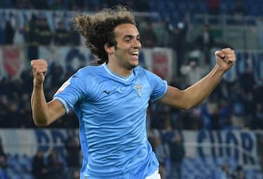 SS Lazio's Matteo Guendouzi celebrates after scoring the 1-0 goal during the Italian Cup round of 16 soccer match between SS Lazio and Genoa CFC at the Olimpico stadium in Rome, Italy, 05 December 2023 .  ANSA/ETTORE FERRARI