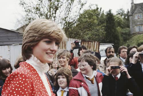 Lady Diana Spencer visits the town of Tetbury in Gloucestershire, shortly after her engagement to Prince Charles, 22nd May 1981. She is wearing a Jasper Conran suit. (Photo by Serge Lemoine/Getty Images)