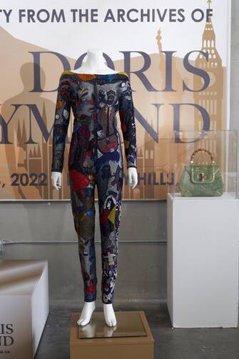 epa10293089 A Gianni Versace 1991 piece from the Chagall Collection owned by Whitney Houston is displayed at an auction presentation held by Julien's Auctions featuring over 400 lots from the fashion archives of Doris Raymond, in Beverly Hills, California, USA, 07 November 2022.  EPA/ALLISON DINNER