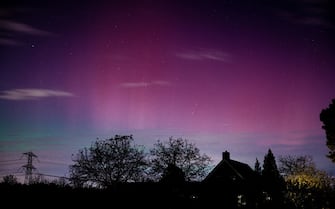 MIERLO - Northern Lights on the horizon in the south of the Netherlands. A rare light spectacle that is rarely seen so far in the south. ANP / Hollandse Hoogte / Rob Engelaar netherlands out - belgium out(Photo by ROB ENGELAAR/ANP/Sipa USA)