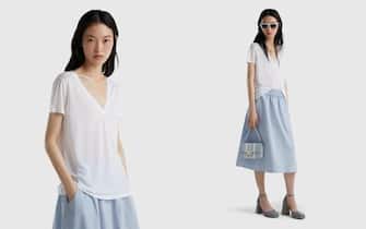 T-shirt scollo a V in viscosa sostenibile