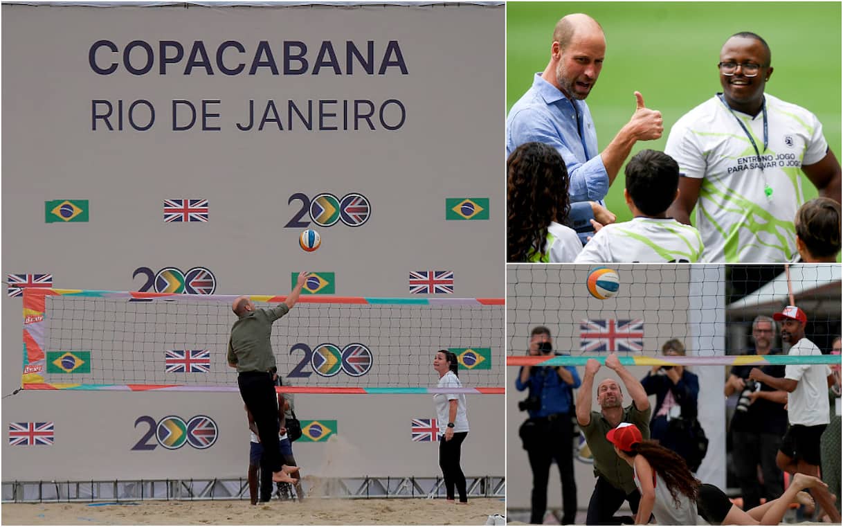 Principe William in Brasile, gioca a beach volley sulla spiaggia di