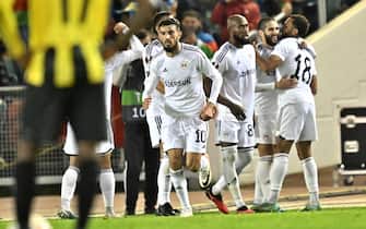 epa10902822 Qarabag's Juninho celebrates with the team after scoring 0-1 during the UEFA Europa League match between BK Hacken and Qarabag FK at Ullevi in Gothenburg, Sweden, 05 October  EPA/Bjorn Larsson Rosvall  SWEDEN OUT